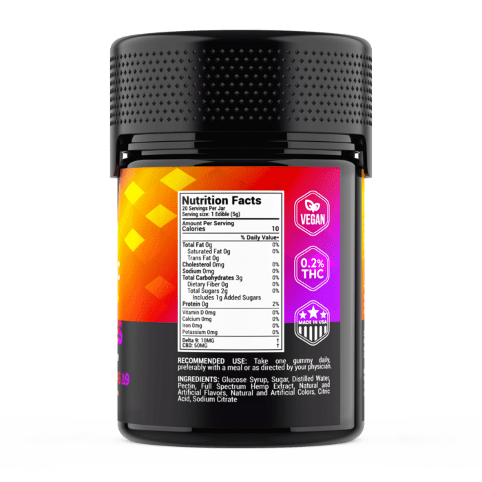 Delta 9 THC Gummies Mixed Flavor Nutritional Facts Ingredients 25mg